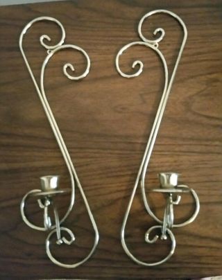 Home Interior Brass Swirl Wall Candle Sconces - Set Of 2 - Approx 15 "