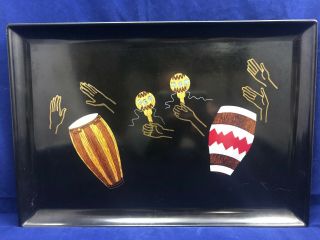 Couroc Of Monterey Inlaid Music Tray Congas Drums Maracas Hands