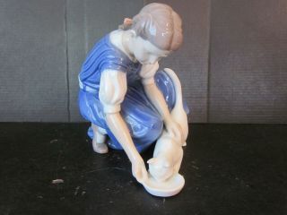 Vtg Bing & Grondahl Porcelain Only One Drop Girl & Cat Figurine 1745 Signed Sv
