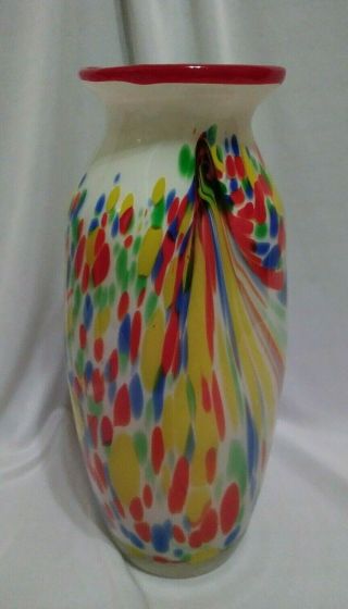 Vintage Psychedelic Vibrant Multi - Color Art Glass Tall Vase