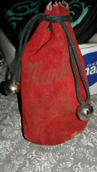Vintage Collectors Red Leather Marble Bag With Bells On Drawstrings