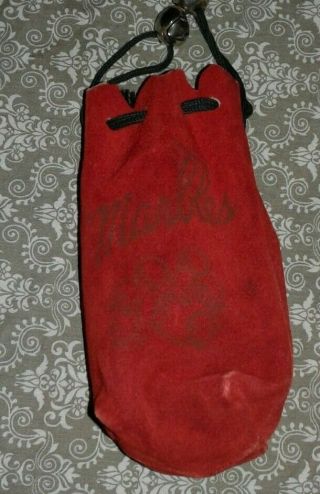 Vintage Collectors red Leather Marble bag with bells on drawstrings 2