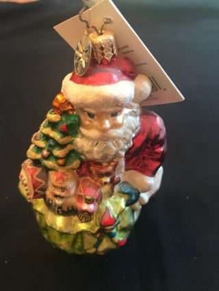 Christopher Radko Hand Blown Glass Santa Ornament Deluxe Delivery Toy Bag