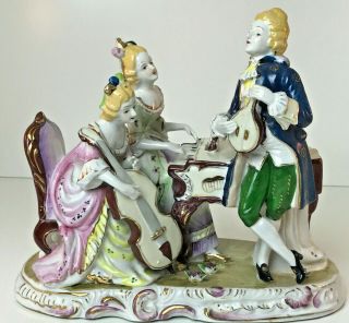 Vintage Porcelain Victorian Colonial Musical Group At Piano Figurine Japan