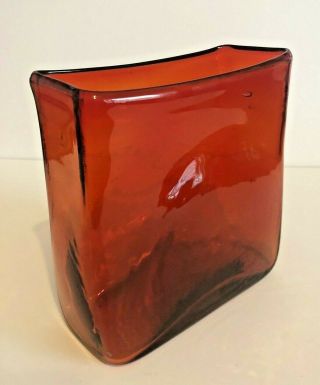 Vintage Hand Blown Rectangle Red & Orange Glass Vase 7 " Tall