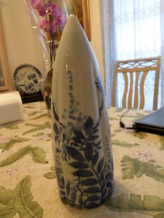 Vintage Imari (style) Rocket Blue - White Wall Vase Or Hat Stand 11 3/4 "