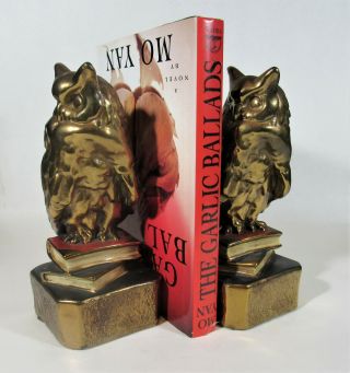 Vintage Art and Crafts Marion Bronze Owl Bookends 6