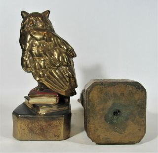 Vintage Art and Crafts Marion Bronze Owl Bookends 7