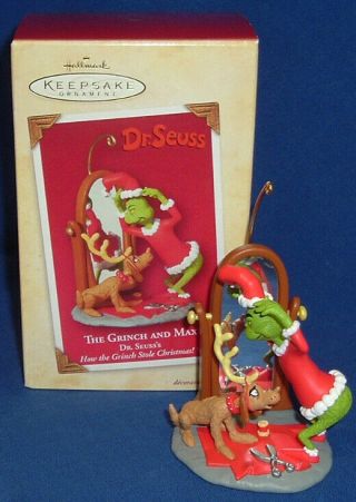 Hallmark Ornament Dr Seuss The Grinch And Max 2004 Reindeer Santa Mirror