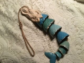 Hand Painted Outdoor Decor Porcelain Mermaid Wind Chime With Hemp Rope 20 Inches