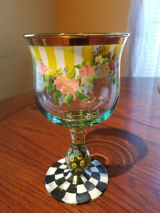 Mackenzie Childs Floral / Courtly Check Water / Wine Glass - Retired 14oz