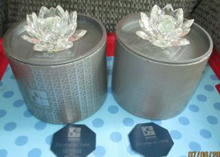 Swarovski Water Lily Lotus Flower Crystal (pair) Candlestick Holders 7600 123