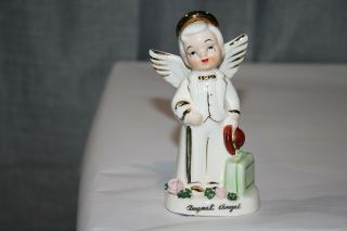 Vintage Napco August Boy Angel Month Figurine Holding Suitcase Cane Hat 1300