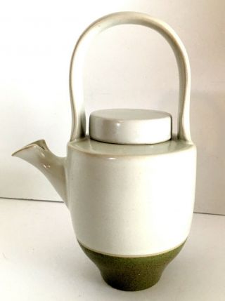 Mid Century Modern Stoneware Teapot White & Green Made In Japan 10 Oz 7.  5 " H Euc