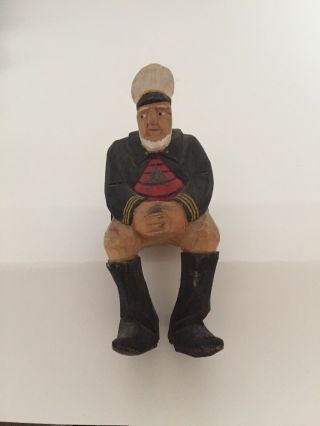 Charming Sitting Sea Captain Wood Carving By David Churchill.  6” Height 3” Wide