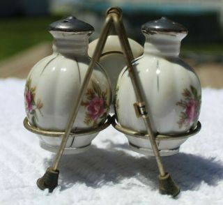 Vintage Kentucky Plate Floral in Stand Salt and Pepper Shakers - Japan 2