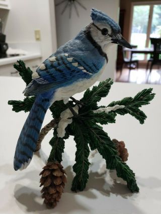 Danbury Winter Watch Bluejay Bird Statue Sculpture By Bob Guge 7 " Tall