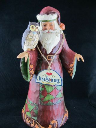 Jim Shore Santa With Owl Heartwood Creek " Wise Is The Giving Spirit " 10 Inch Box