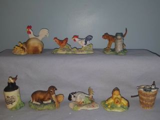 8 Lowell Davis Figurines Border Fine Arts Schmid Dogs,  Chickens Birds