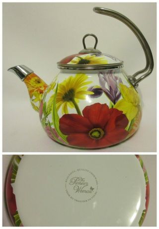 Retired Pioneer Woman 2.  3 Qt Tea Kettle Flower Garden Floral Teapot Enameled
