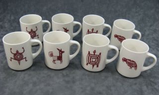 Set Of 8 Mugs Native Rock Art Petroglyphs Southwest Animal Symbols