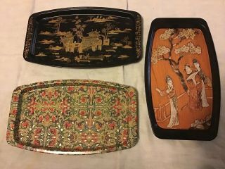 3 Vintage Small Metal Elite Trays Made In England About 10” X 6”