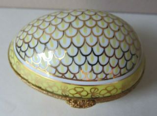 Vintage Peint Main LIMOGES TRINKET BOX Egg Shaped GOLD TRIM Flower Basket 2