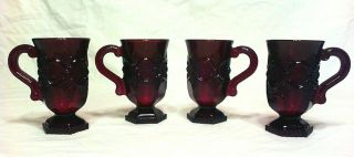 Vintage Ruby Red Glass Cape Cod Irish Coffee Mugs Set Of 4,  Avon &