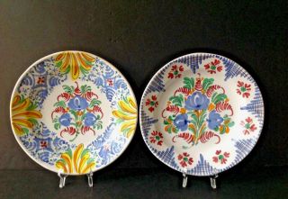 Set Of 2 Vintage Spain/spanish Talavera Pottery Hand - Painted 9 - 1/2’’ Wall Plates