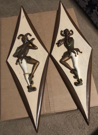Pair Vintage Hand Crafted Burwood Co.  Musical Jesters Wall Hangings