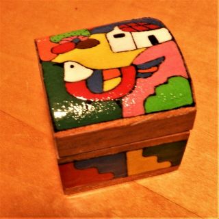 Small Wooden Hand Painted Trinket Box In Treasure Chest Form