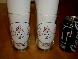 Cartoon Chicken,  Pint Sized,  Clear Glass Drinking Cups,  14 Fl.  Oz. ,  Total Of 2