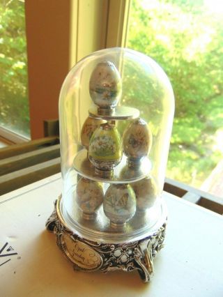 Franklin Opal Garden House Of Faberge Tier Stand 8 Eggs With Dome