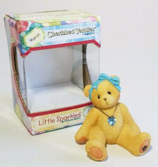 March Cherished Teddies Little Sparkles Aquamarine Birthstone Bear Figurine Nib