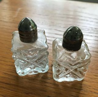 Vintage Crystal & Silver Salt And Pepper Shakers Small Japan