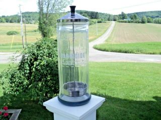 Barbicide Disinfectant Jar 11.  5 " Tall Glass Container Hair Salon Straw Dispenser
