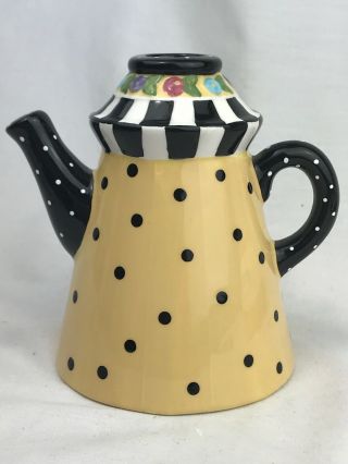 1998 Mary Engelbreit Yellow & Black Teapot Candle Holder 5”h