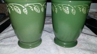 Longaberger Pottery At Home Garden Small Vase in Spring Leaf Green x2 4