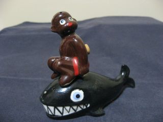 Vintage Black Americana Jona And The Whale Go With Salt And Peppers Shakers