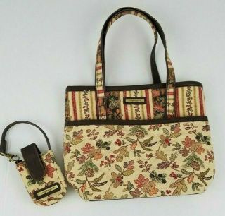 Longaberger Quilted Autumn Fall Fabric Purse Bag Leaves Pinecones Berries 11x9”