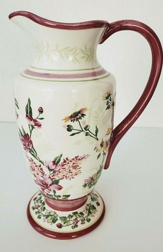 Laura Ashley Ftd Decor Creme Ceramic Pitcher Fuschia Roses Bouquet Flower Vase
