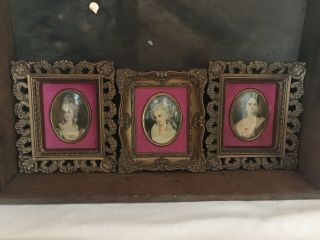 3 Vintage Cameo Creations English Portraits In Ornate Plastic Frames 5.  5 X 5.  5 "