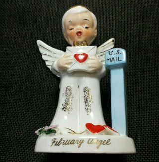 Vintage 1956 Napco February Angel Boy Mailbox Porcelain Figurine Valentines Day