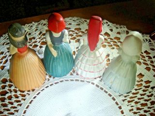 Set of Four Vintage Bisque International Girl Bells in Costume From Taiwan 2