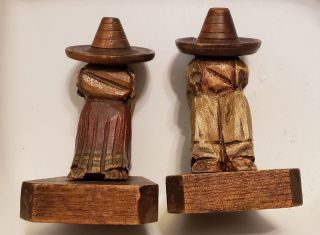 Vintage Sleeping Mexican Folk Art Carved Wooden Bookends