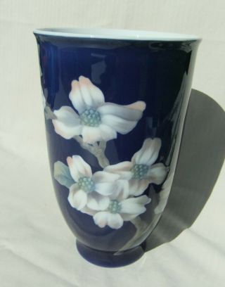 Royal Copenhagen Denmark Dogwood Flowers Vase Cobalt Blue 9 " Tall 2830 3549