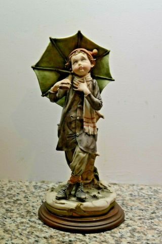Vintage Giuseppe Armani Capodimonte 12 " Figurine Boy With Umbrella Italy