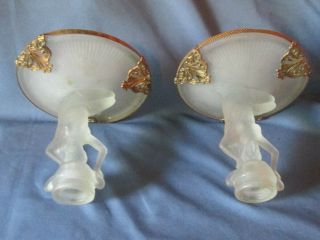 Pair Vintage Gilt Metal Frosted Glass Nude Female Candlesticks Candle Sticks 5