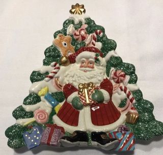 Fitz And Floyd Candy Cane Lane Christmas Tree Santa Claus Canape Plate 10” X 10”