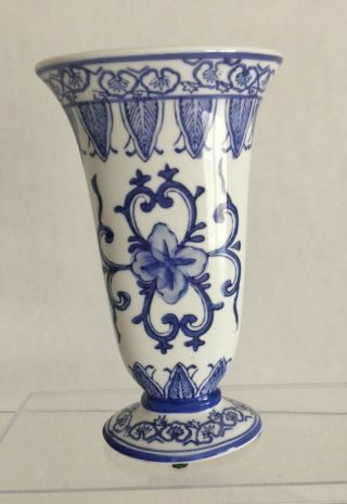Delft Blue Vase Decorative Porcelain With Unique Detailing 7 " H X 4 " L